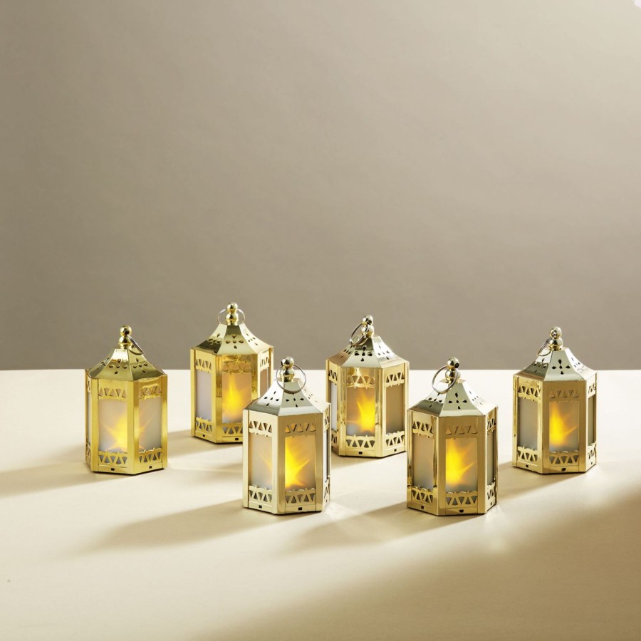 Seasonal LampLust | Anthea Gold Mini Holographic Stars Lanterns, Set Of 6