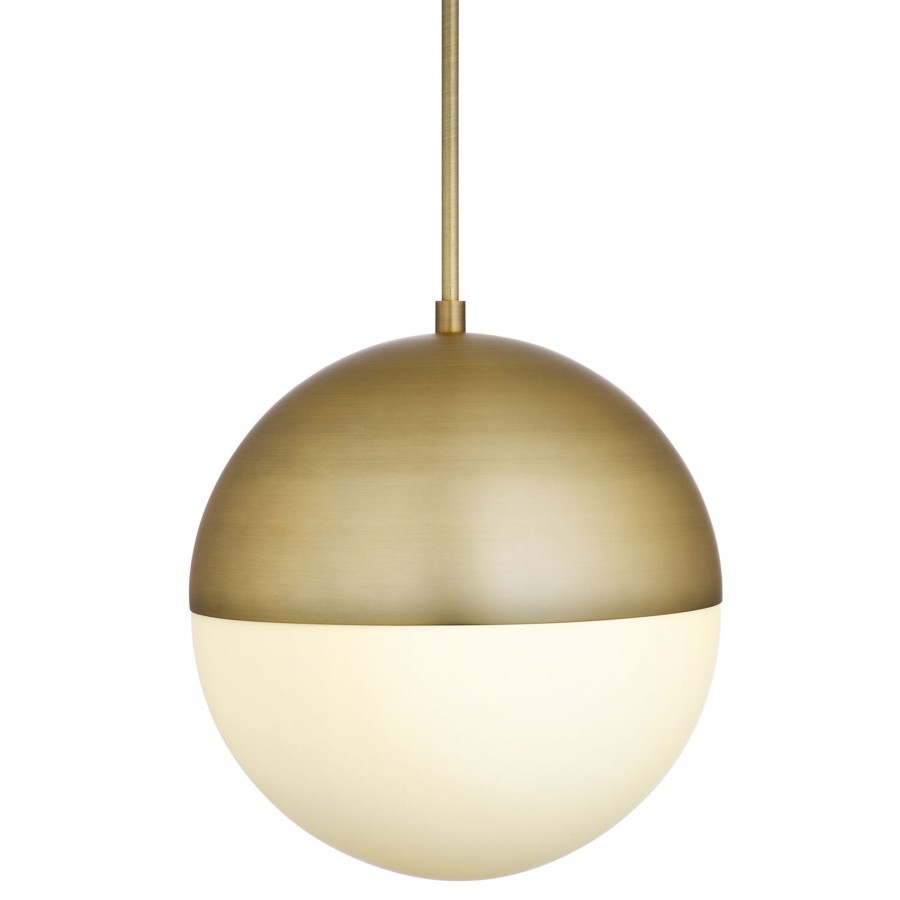 Ceiling Brooklyn Bulb Co. | Powell Led 14" Pendant Light, Frosted White Glass Globe, Mid-Century Modern, Aged Brass Finish