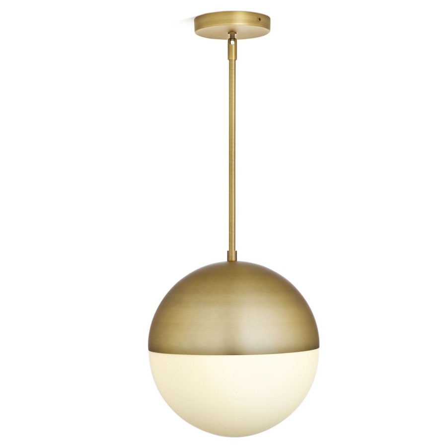 Ceiling Brooklyn Bulb Co. | Powell Led 14" Pendant Light, Frosted White Glass Globe, Mid-Century Modern, Aged Brass Finish