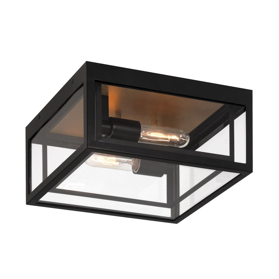 Outdoor Brooklyn Bulb Co. New Outdoor Lighting | Jaxon Indoor/Outdoor Flush Mount, Matte Black With Brass Accents