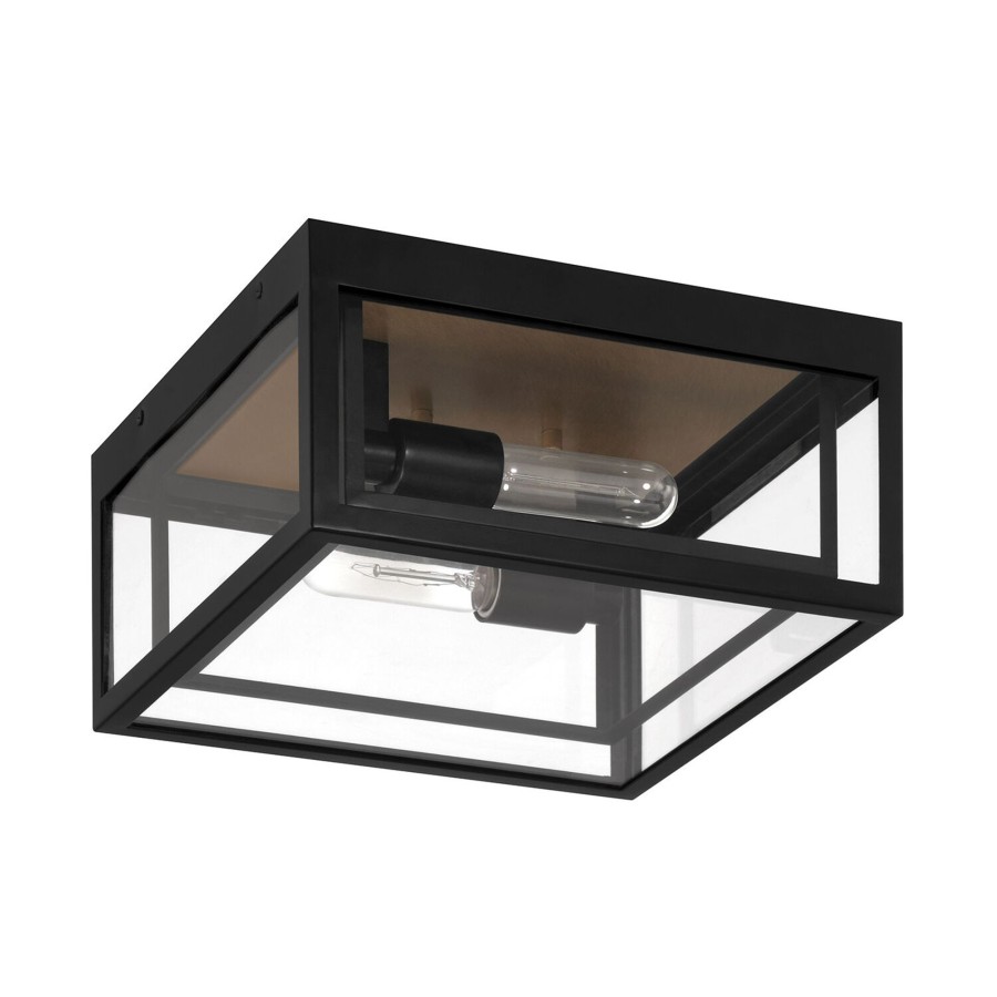 Outdoor Brooklyn Bulb Co. New Outdoor Lighting | Jaxon Indoor/Outdoor Flush Mount, Matte Black With Brass Accents