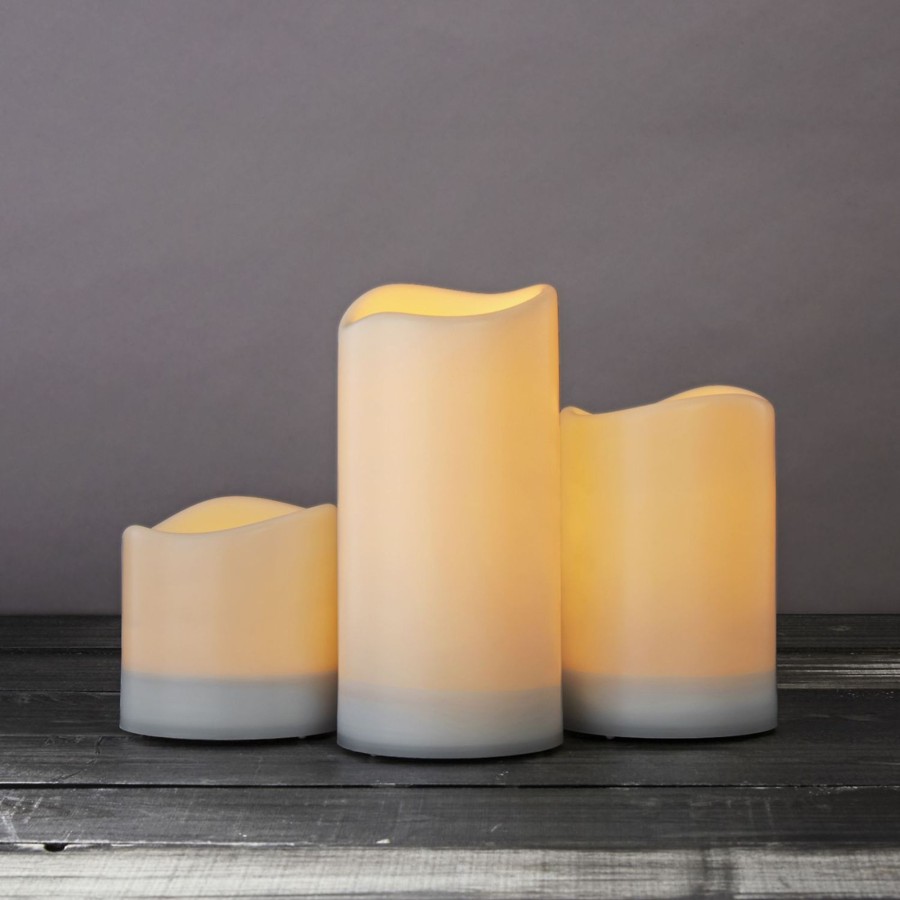 Outdoor LampLust Outdoor Candles | Ophelia Solar Flameless 4" Pillar Candles, Set Of 3