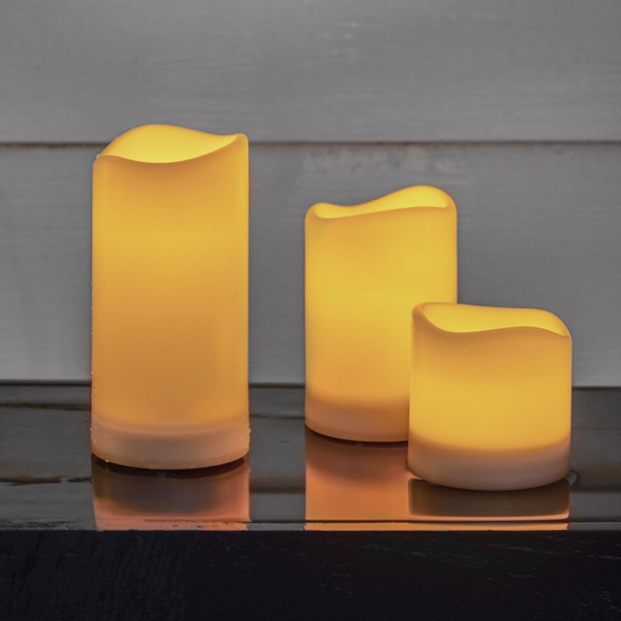 Outdoor LampLust Outdoor Candles | Ophelia Solar Flameless 4" Pillar Candles, Set Of 3