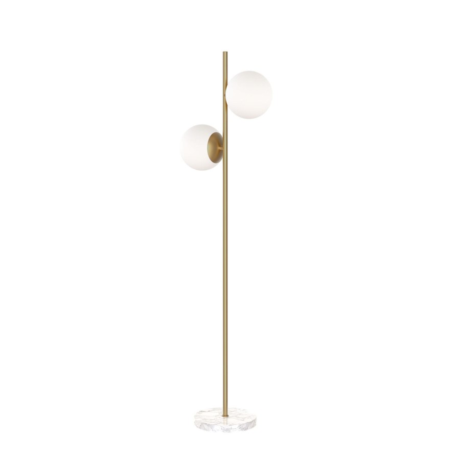 Lamps Brooklyn Bulb Co. | Castell 2 Globe Floor Lamp Led Light, Aged Brass Metal, Frosted Glass, Mid-Century Modern