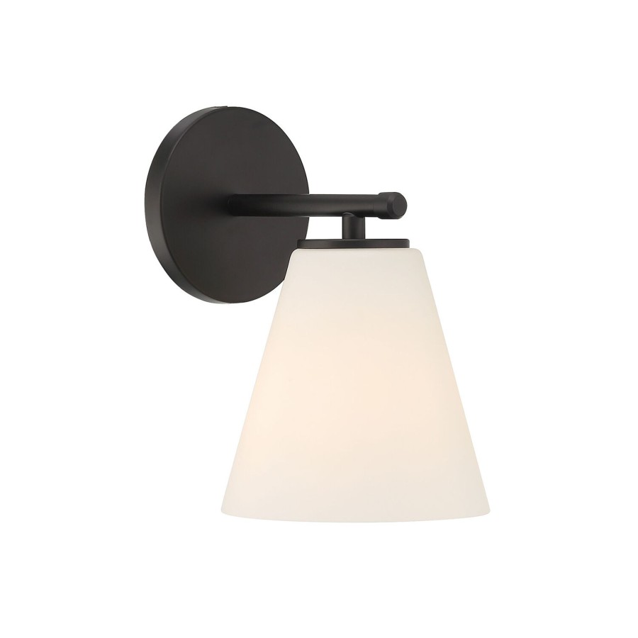 Wall Brooklyn Bulb Co. | Carlisle Vanity Wall Sconce, Matte Black With Opal Glass