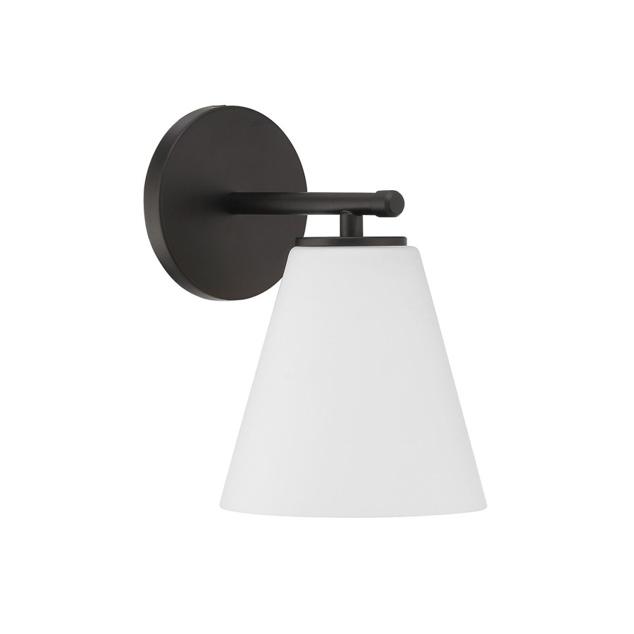 Wall Brooklyn Bulb Co. | Carlisle Vanity Wall Sconce, Matte Black With Opal Glass