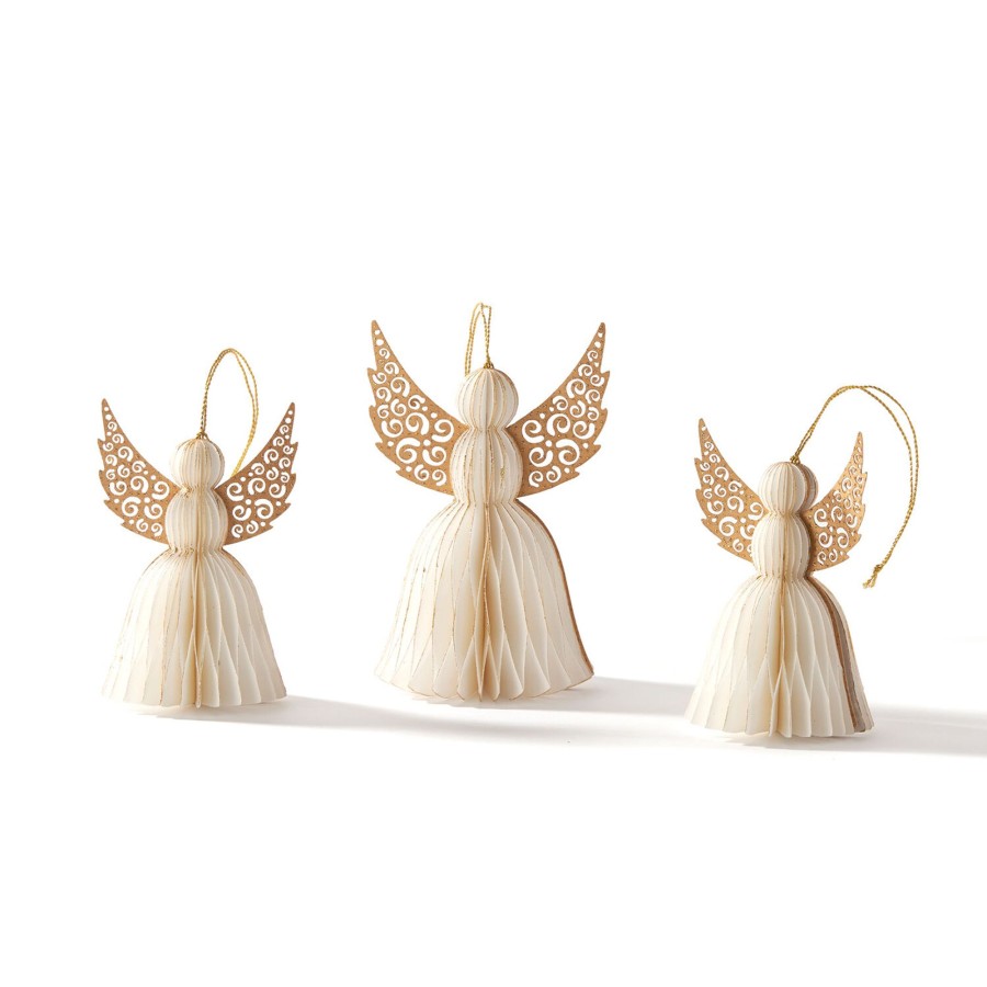 Decor LampLust Decorative Objects | Pleated Paper Angel Ornaments, Set Of 3