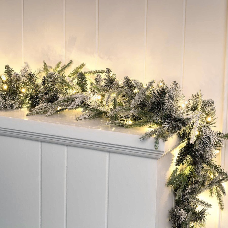 Decor LampLust Trees, Wreaths & Garlands | Carroll 9 Foot Pre-Lit Flocked Garland