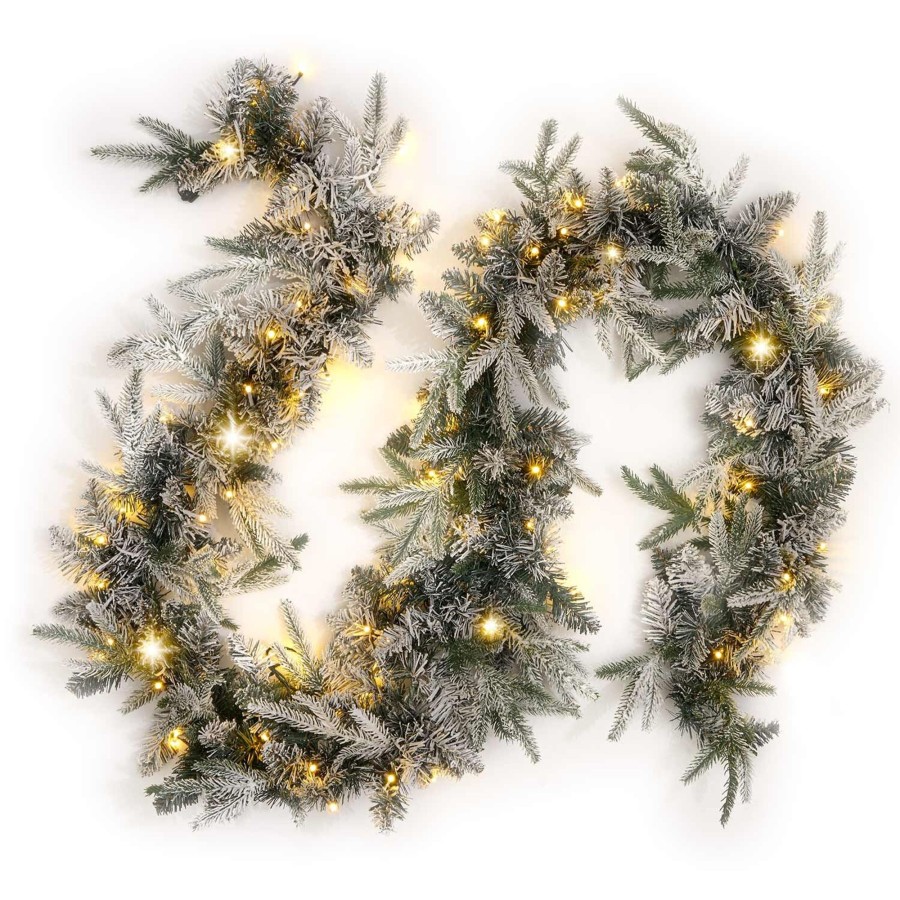 Decor LampLust Trees, Wreaths & Garlands | Carroll 9 Foot Pre-Lit Flocked Garland