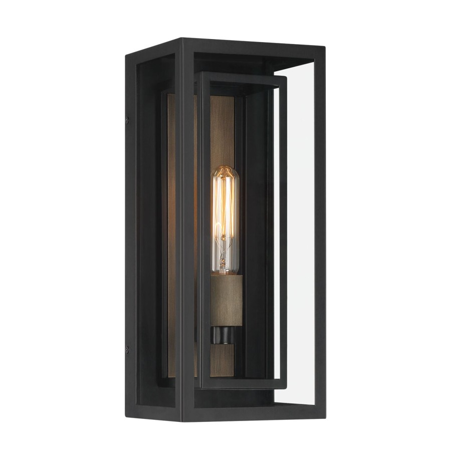 Outdoor Brooklyn Bulb Co. Wall Lights | Jaxon Outdoor Wall Light, Matte Black With Brass Accents