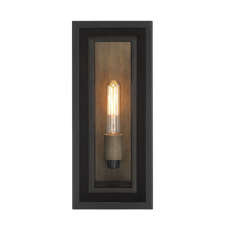 Outdoor Brooklyn Bulb Co. Wall Lights | Jaxon Outdoor Wall Light, Matte Black With Brass Accents