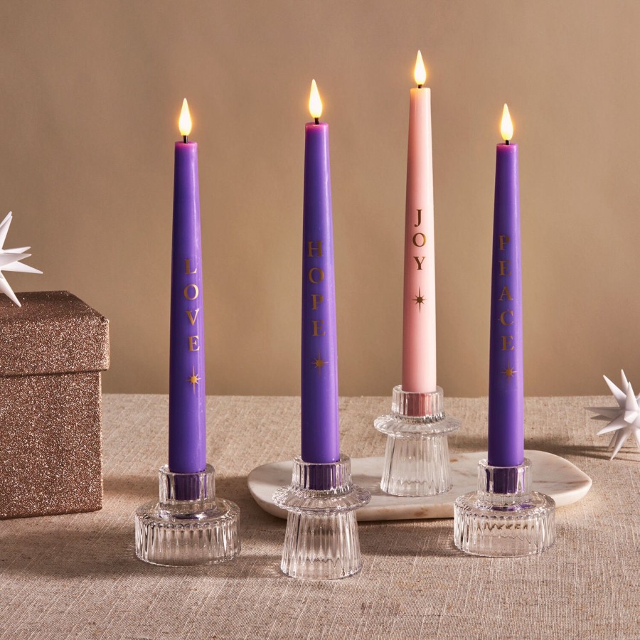 Decor LampLust New Flameless Candles | Advent Infinity Wick 9" Taper Candles With Words, Set Of 4