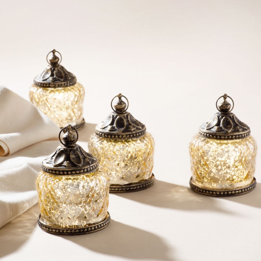 Seasonal LampLust | Amira Mini Led Mercury Glass Lanterns, Set Of 4