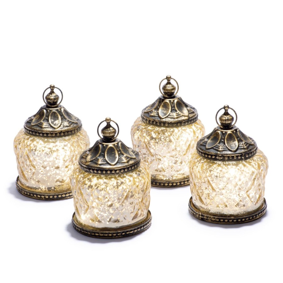 Seasonal LampLust | Amira Mini Led Mercury Glass Lanterns, Set Of 4