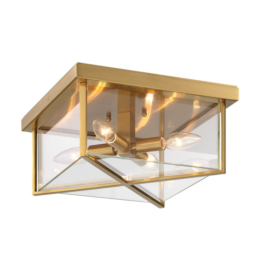 Outdoor Brooklyn Bulb Co. Ceiling Lights | Miles Indoor/Outdoor Flush Mount, Satin Brass