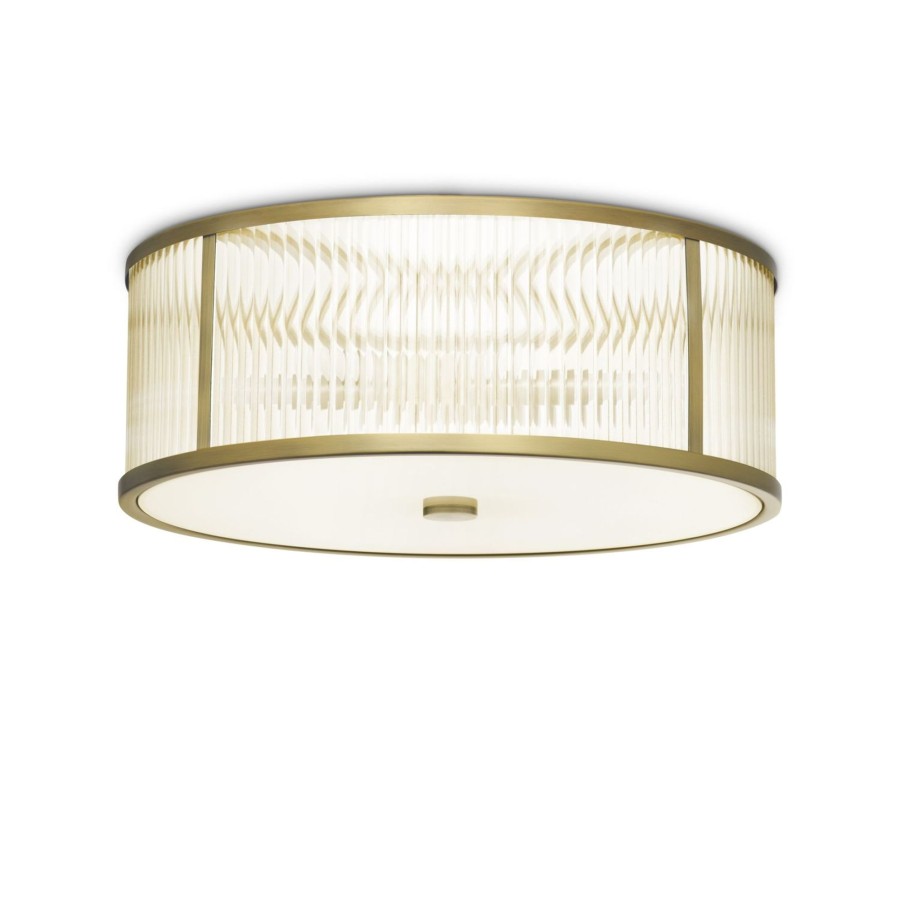 Ceiling LampLust | Harper 18" Led Round Glass Rod Flush Mount, Aged Brass