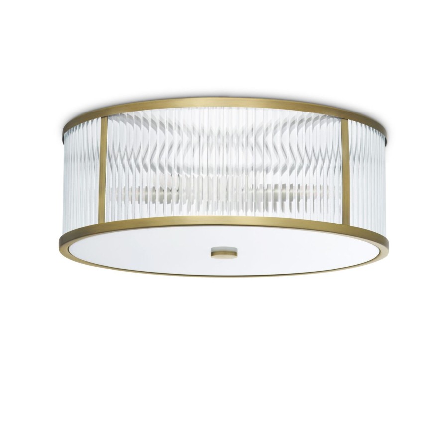 Ceiling LampLust | Harper 18" Led Round Glass Rod Flush Mount, Aged Brass