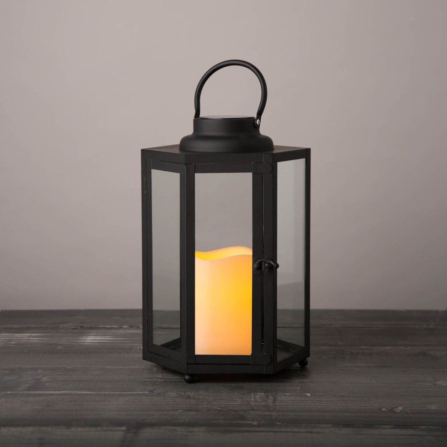 Decor LampLust Solar Lanterns | Rigel Hexagonal Metal Lantern With Solar Led Candle, Medium