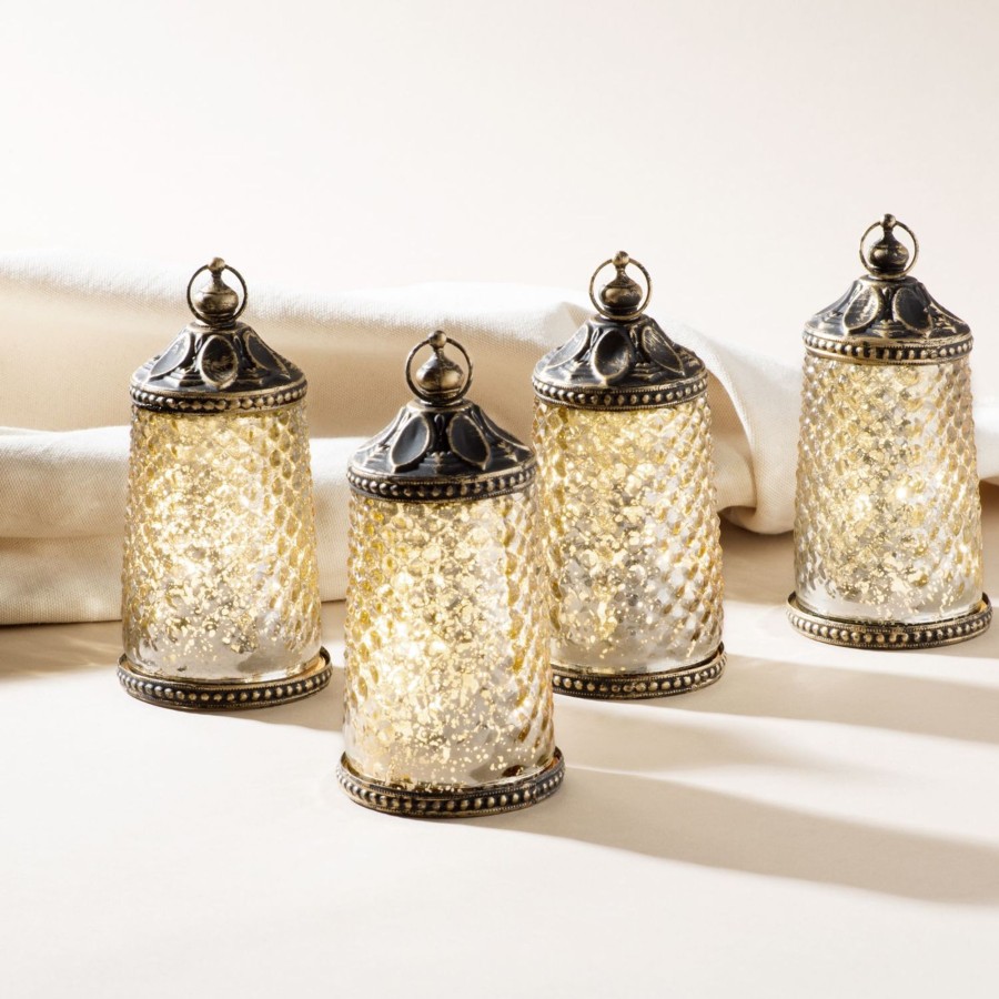 Seasonal LampLust | Amira Tall Led Mercury Glass Lanterns, Set Of 4