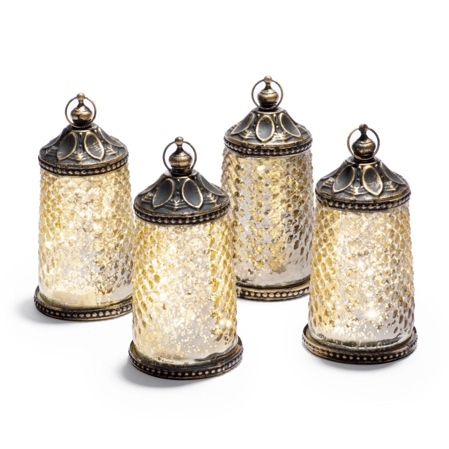 Seasonal LampLust | Amira Tall Led Mercury Glass Lanterns, Set Of 4