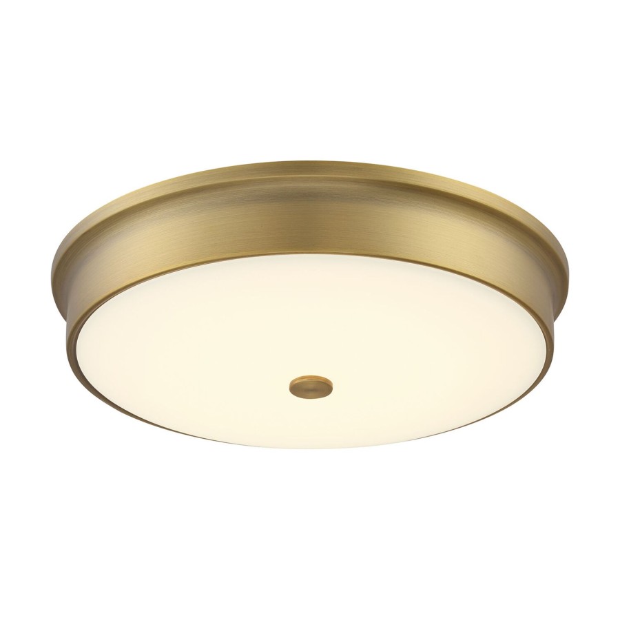 Ceiling Brooklyn Bulb Co. | Abbey 15" Flush Mount Ceiling Light, Bright Led And Frosted Glass Diffuser, Aged Brass Finish