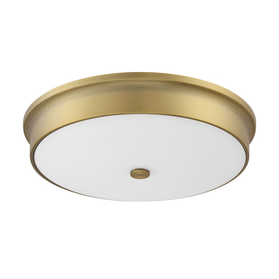 Ceiling Brooklyn Bulb Co. | Abbey 15" Flush Mount Ceiling Light, Bright Led And Frosted Glass Diffuser, Aged Brass Finish