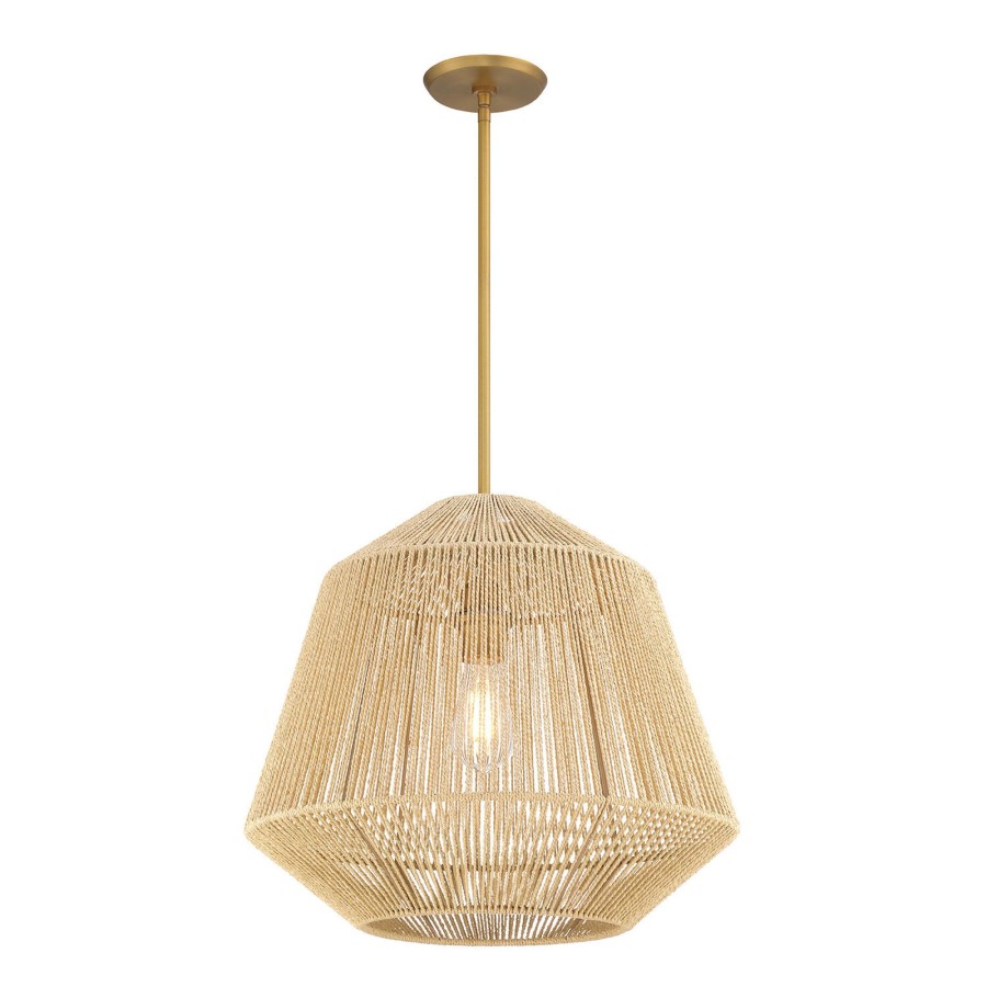 Ceiling Brooklyn Bulb Co. | Farrah Large Jute Pendant, Natural And Aged Brass