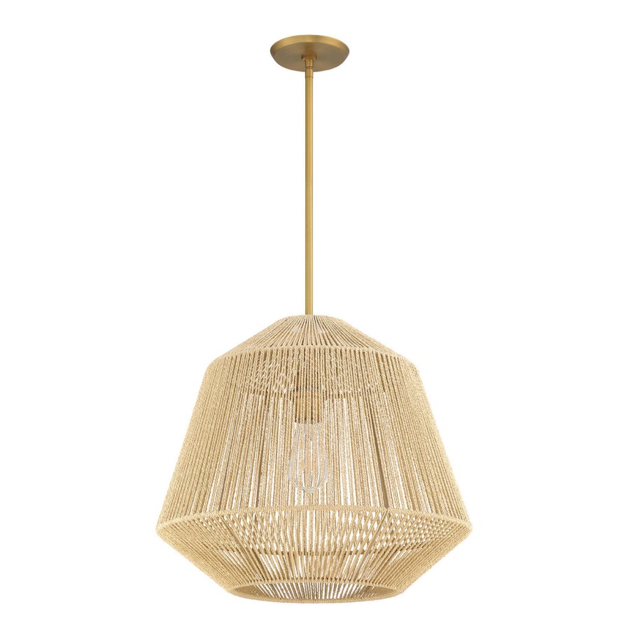 Ceiling Brooklyn Bulb Co. | Farrah Large Jute Pendant, Natural And Aged Brass