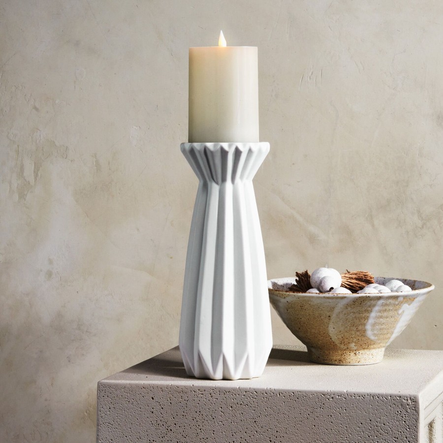 Decor LampLust Taper Candle Holders | Addie Porcelain 9" Pillar Candle Holder, Matte White