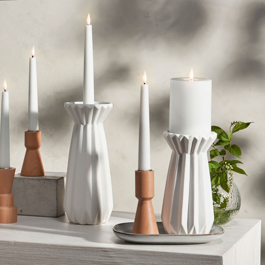 Decor LampLust Taper Candle Holders | Addie Porcelain 9" Pillar Candle Holder, Matte White