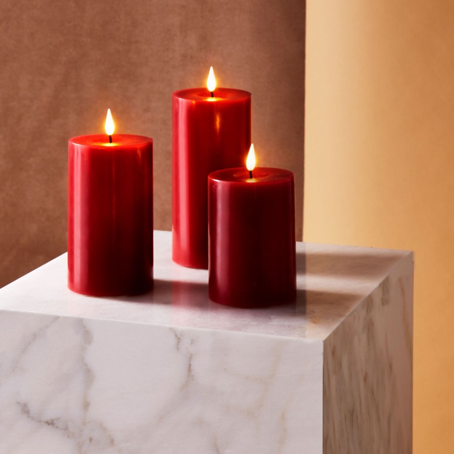 Decor LampLust Pillar Candles | Burgundy Candle Multipack Set - 3X4, 3X5, 3X6 With Remote And Timer, Dark Red