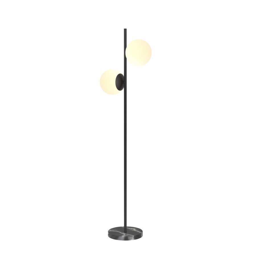 Lamps Brooklyn Bulb Co. | Castell 2 Globe Floor Lamp Led Light, Matte Black Metal, Frosted Glass, Mid-Century Modern