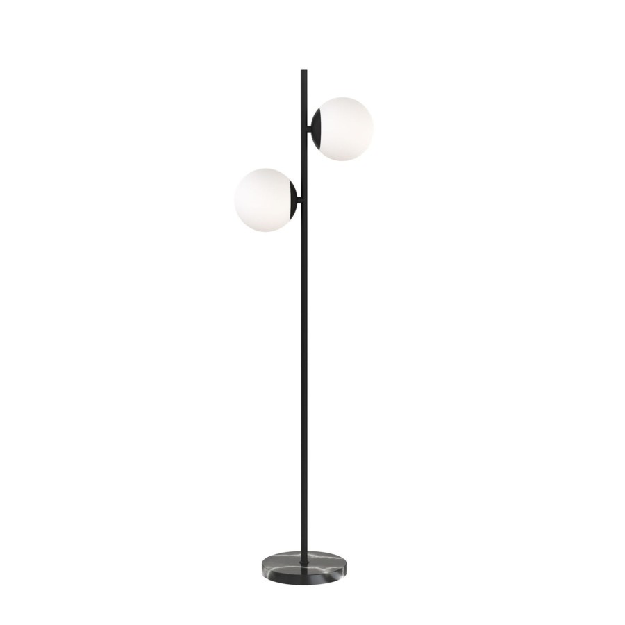 Lamps Brooklyn Bulb Co. | Castell 2 Globe Floor Lamp Led Light, Matte Black Metal, Frosted Glass, Mid-Century Modern