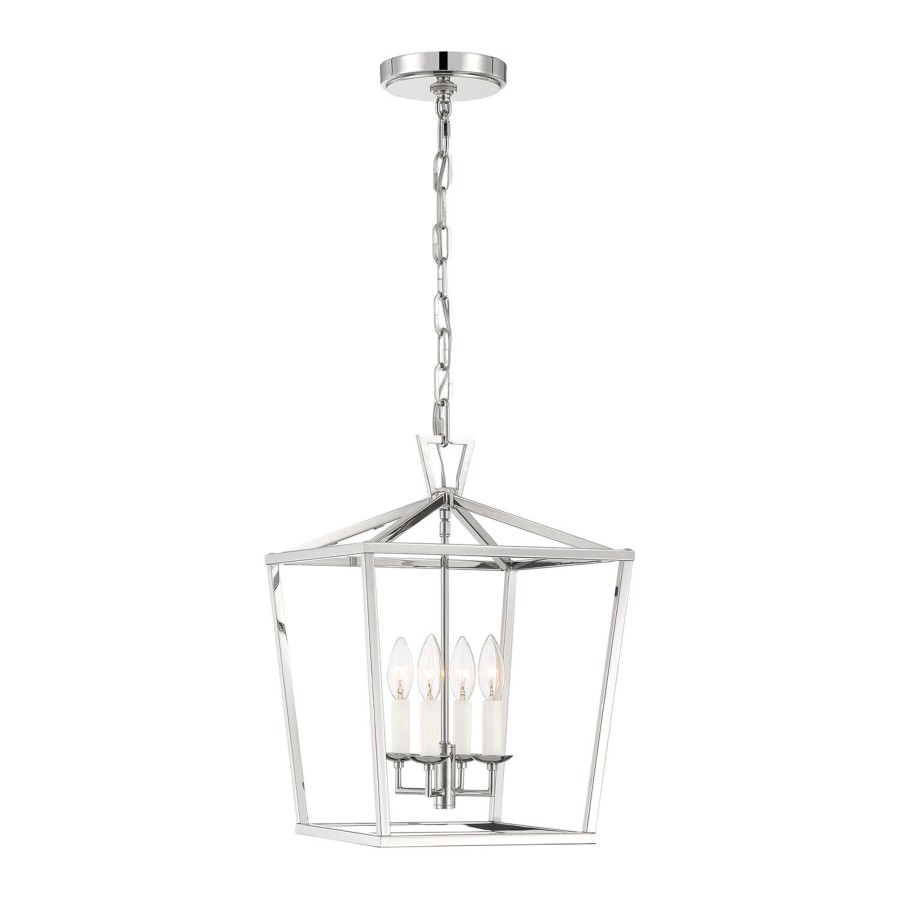 Ceiling Brooklyn Bulb Co. | Anover Open Frame 13" Pendant Light, 4 Candelabra Bulbs, Polished Nickel Finish, Traditional