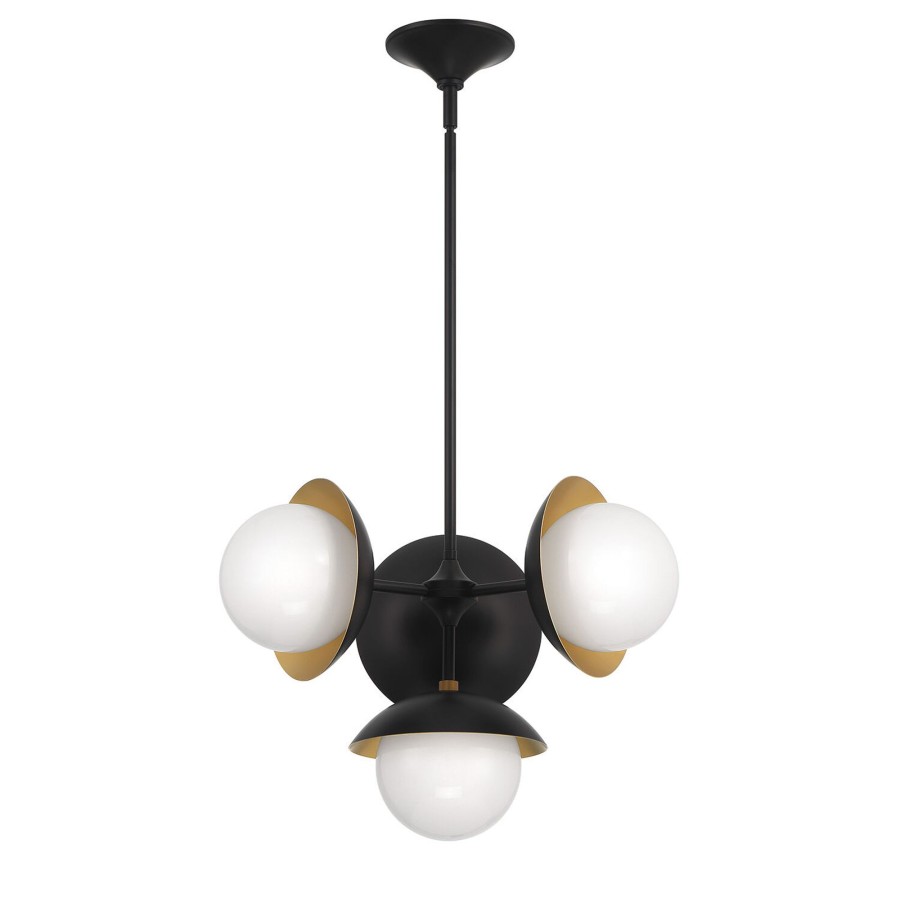 Ceiling Brooklyn Bulb Co. | Mira 4-Globe Led Pendant, Matte Black And Satin Brass