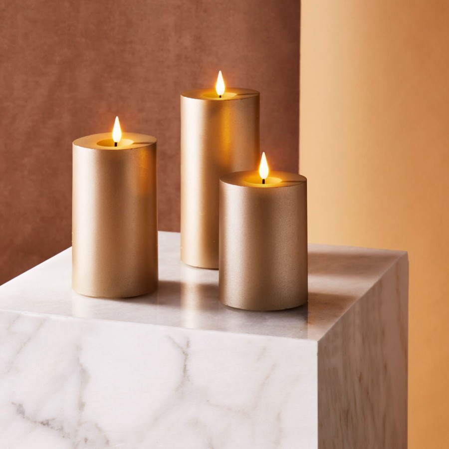 Decor LampLust Pillar Candles | Infinity Wick Matte Gold Pillar Candles, 3" Multipack, Set Of 3