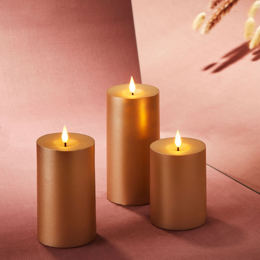 Decor LampLust Pillar Candles | Infinity Wick Matte Gold Pillar Candles, 3" Multipack, Set Of 3