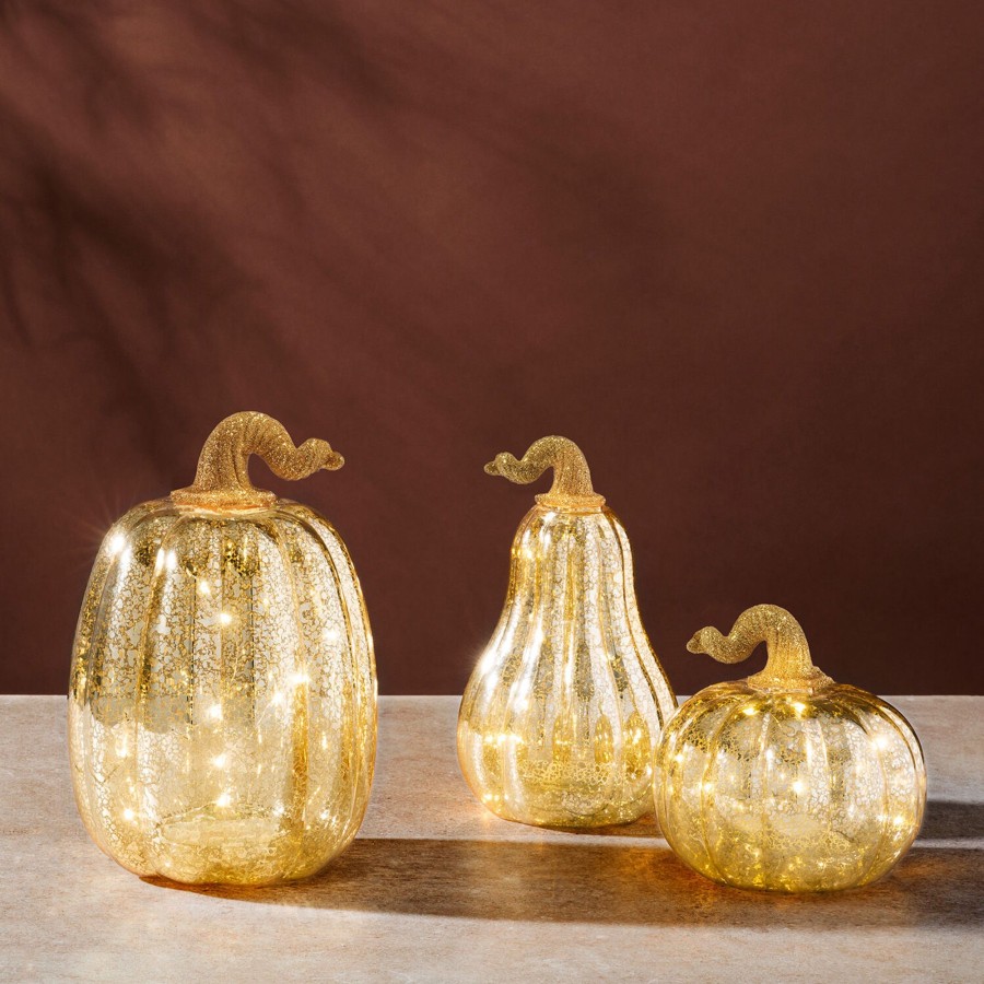 Decor LampLust Decorative Objects | Gold Led Pumpkins With Mercury Glass Finish, Set Of 3