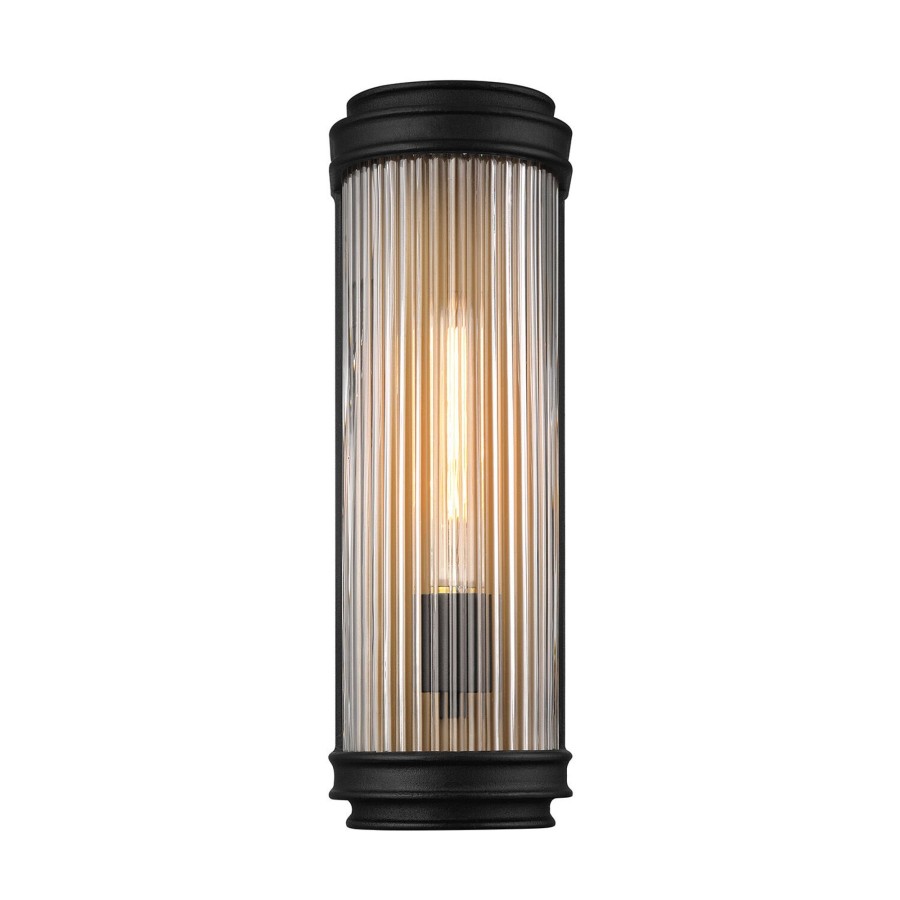 Wall Brooklyn Bulb Co. | Bristol Outdoor Wall Light, Matte Black With Brass Accents