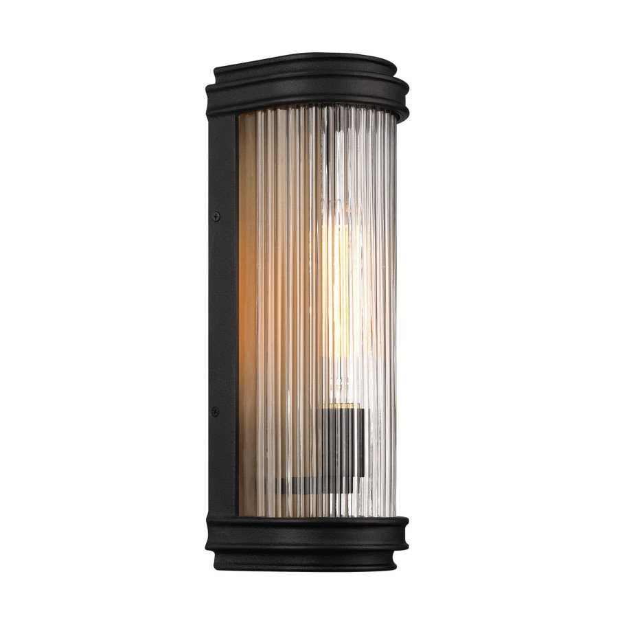 Wall Brooklyn Bulb Co. | Bristol Outdoor Wall Light, Matte Black With Brass Accents