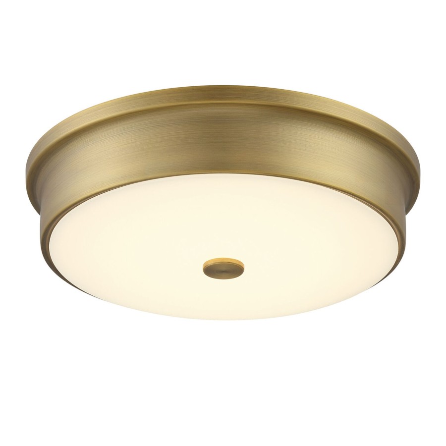 Ceiling Brooklyn Bulb Co. | Abbey 12" Flush Mount Ceiling Light, Bright Led And Frosted Glass Diffuser, Aged Brass Finish