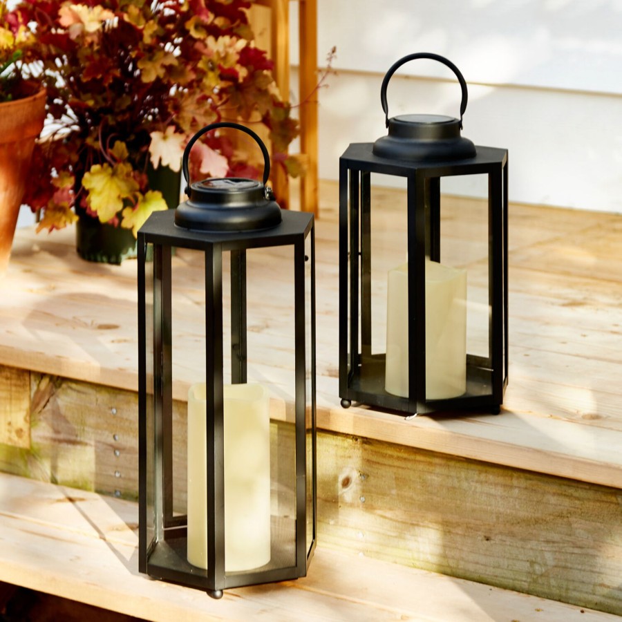 Decor LampLust Solar Lanterns | Rigel Hexagonal Metal Lantern With Solar Led Candle, Large