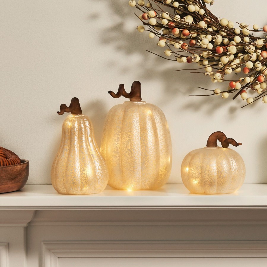 Decor LampLust New Decorative Accessories | White Led Pumpkins With Mercury Glass Finish, Set Of 3