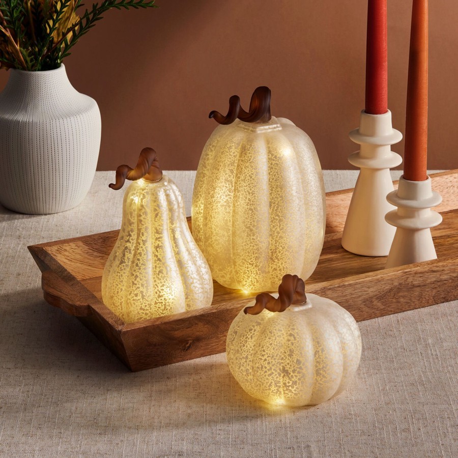 Decor LampLust New Decorative Accessories | White Led Pumpkins With Mercury Glass Finish, Set Of 3