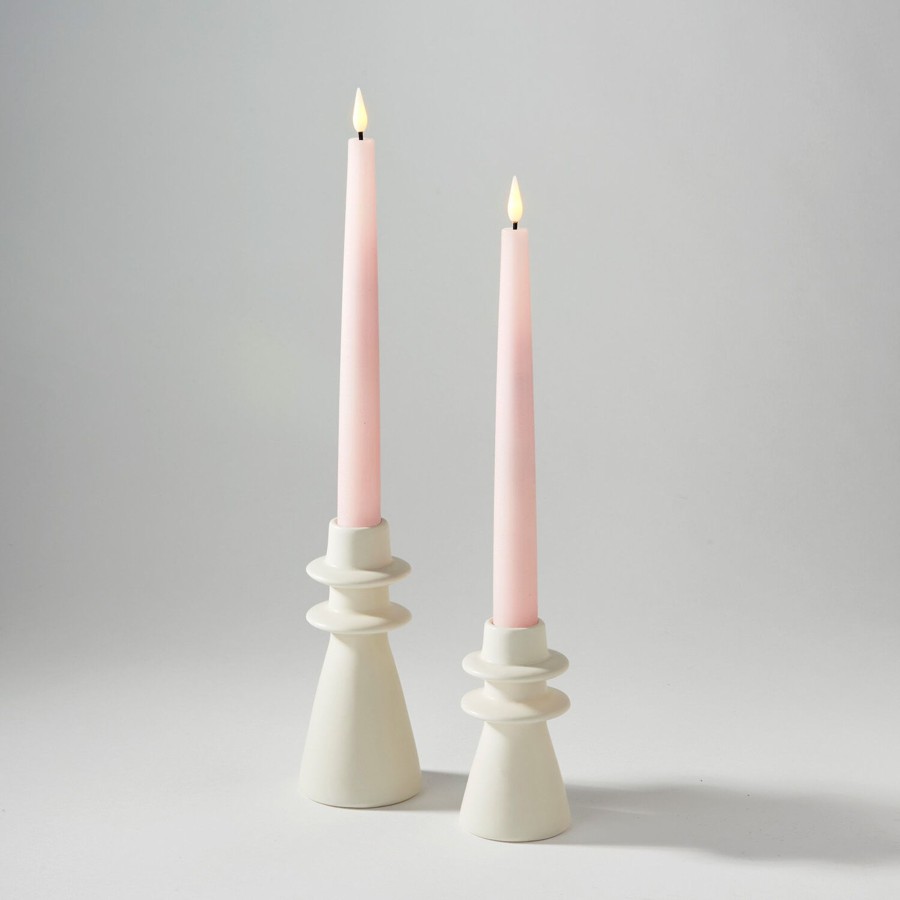 Decor LampLust Taper Candle Holders | June Porcelain Taper Candle Holders, Set Of 2, Matte Ivory