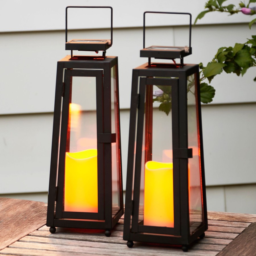 Decor LampLust Outdoor Lanterns | Quincy Black Medium Solar Metal Lanterns, Set Of 2