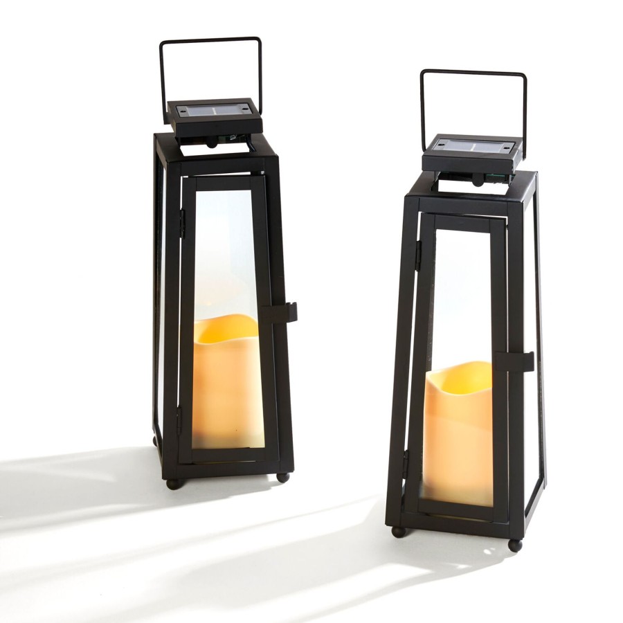 Decor LampLust Outdoor Lanterns | Quincy Black Medium Solar Metal Lanterns, Set Of 2