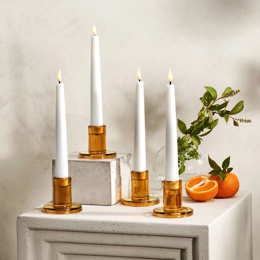 Seasonal LampLust | Verrea Amber Taper Candle Holders, Set Of 4