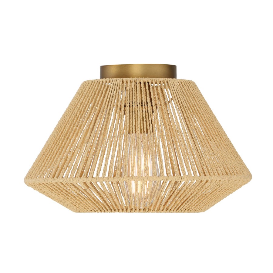 Ceiling Brooklyn Bulb Co. | Farrah Jute Flush Mount, Natural And Aged Brass