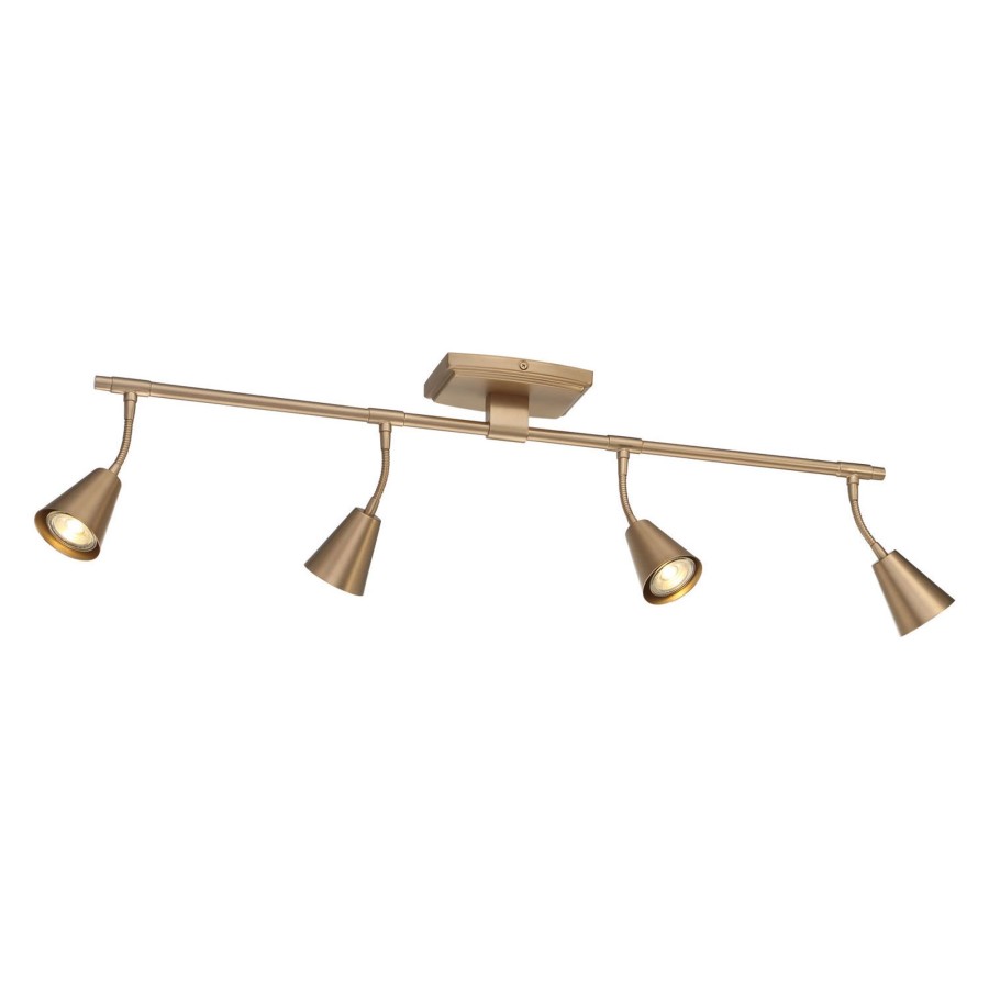 Ceiling Brooklyn Bulb Co. | Hudson Track Light, 4-Light Led, Bulbs Included, 32" Long, Modern Fixed Metal Track, Brushed Brass